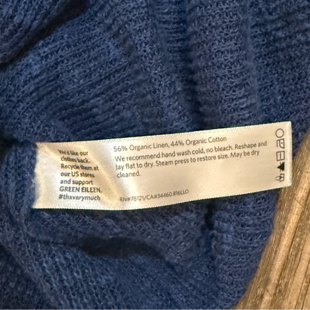 Eileen Fisher Linen Cotton Blue V-Neck Long Sleeve Tunic Dress Womens Size Small - Picture 10 of 10